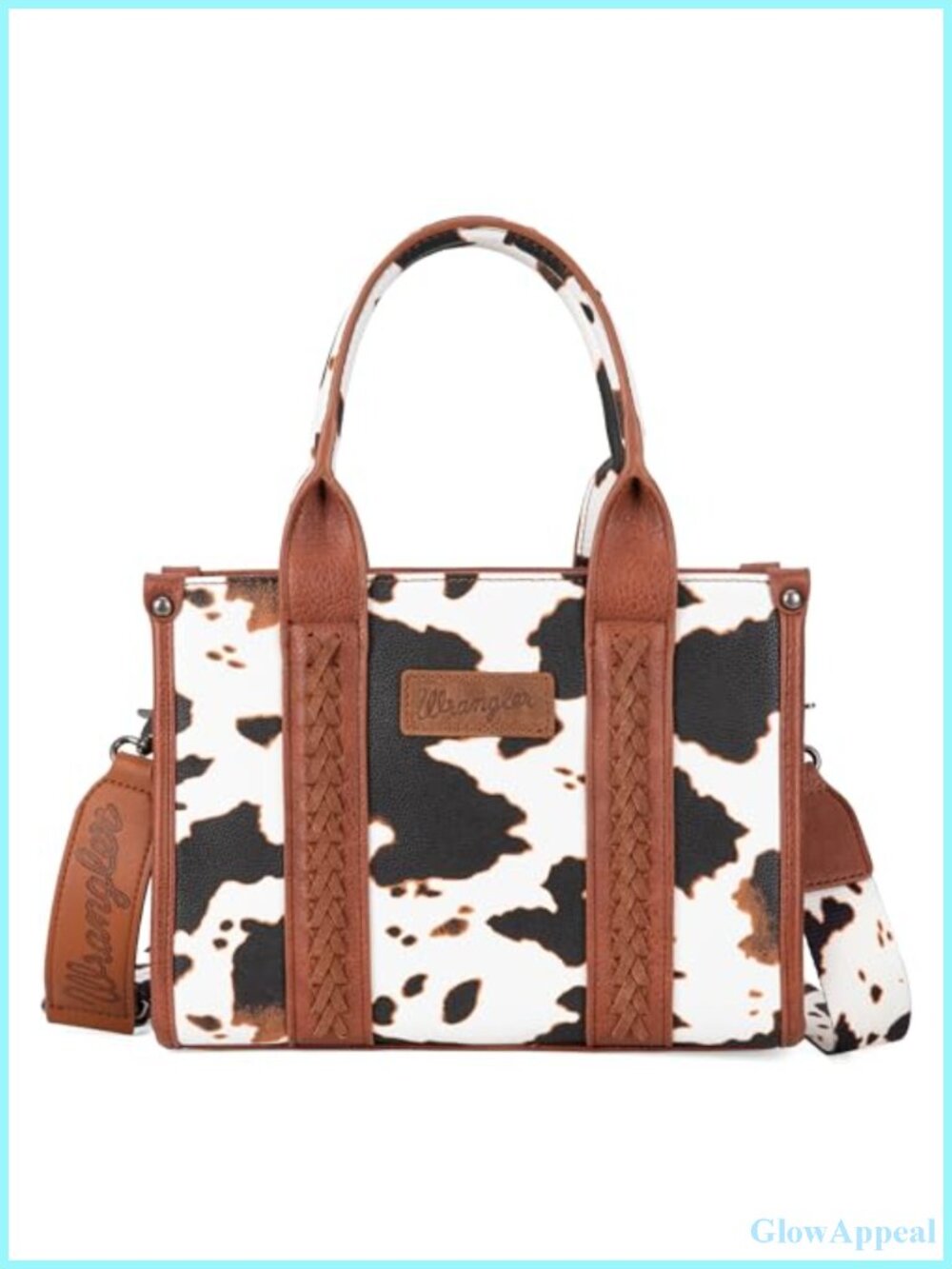 Cow Print Faux Leather Tote Satchel with Signature Strap for Women